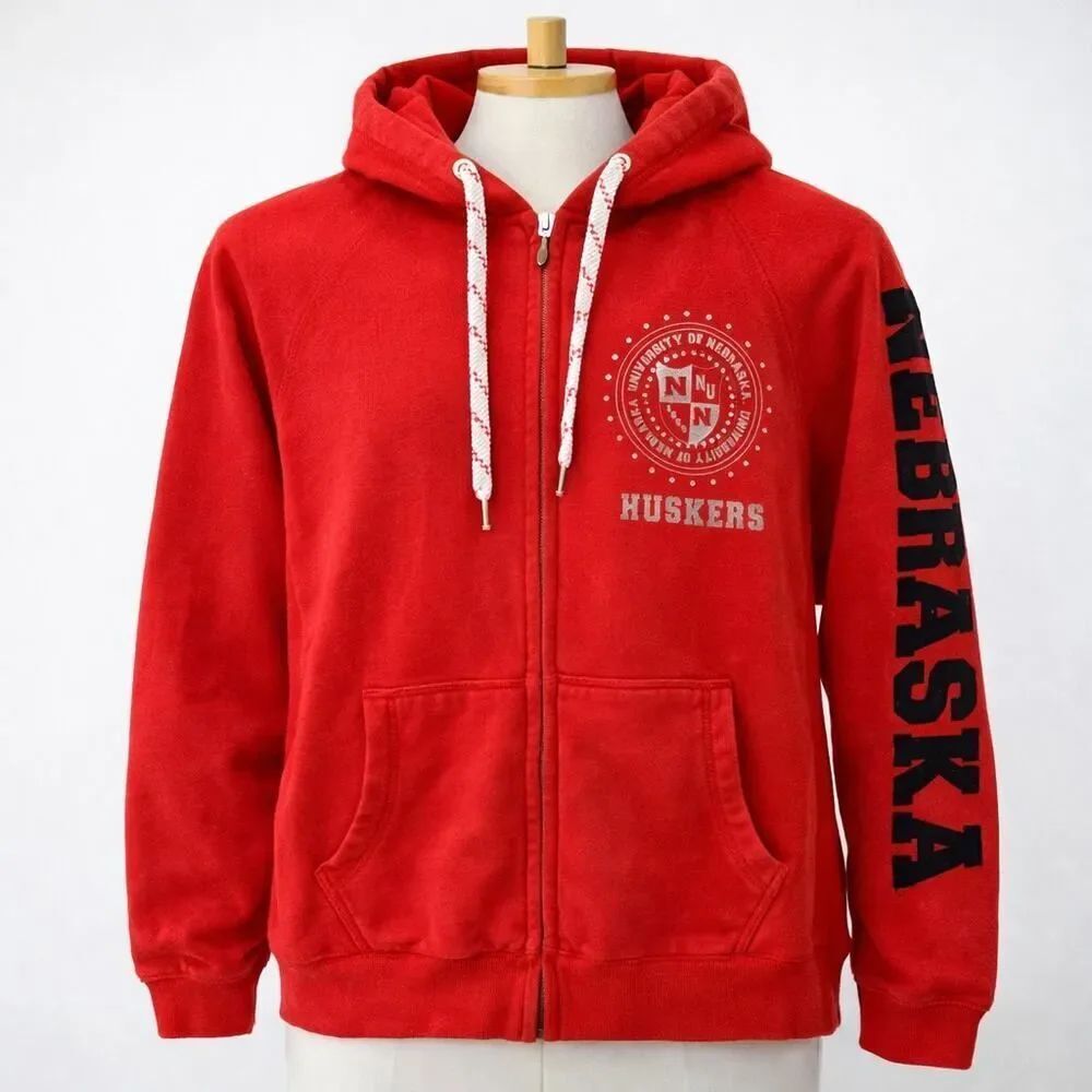 VTG College Classics Nebraska Cornhuskers Red Rhinestone Hoodie Jacket M